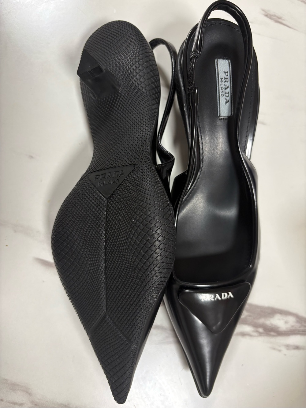 Prada Black Patent Leather Slingback Pumps - Picture 2 of 4